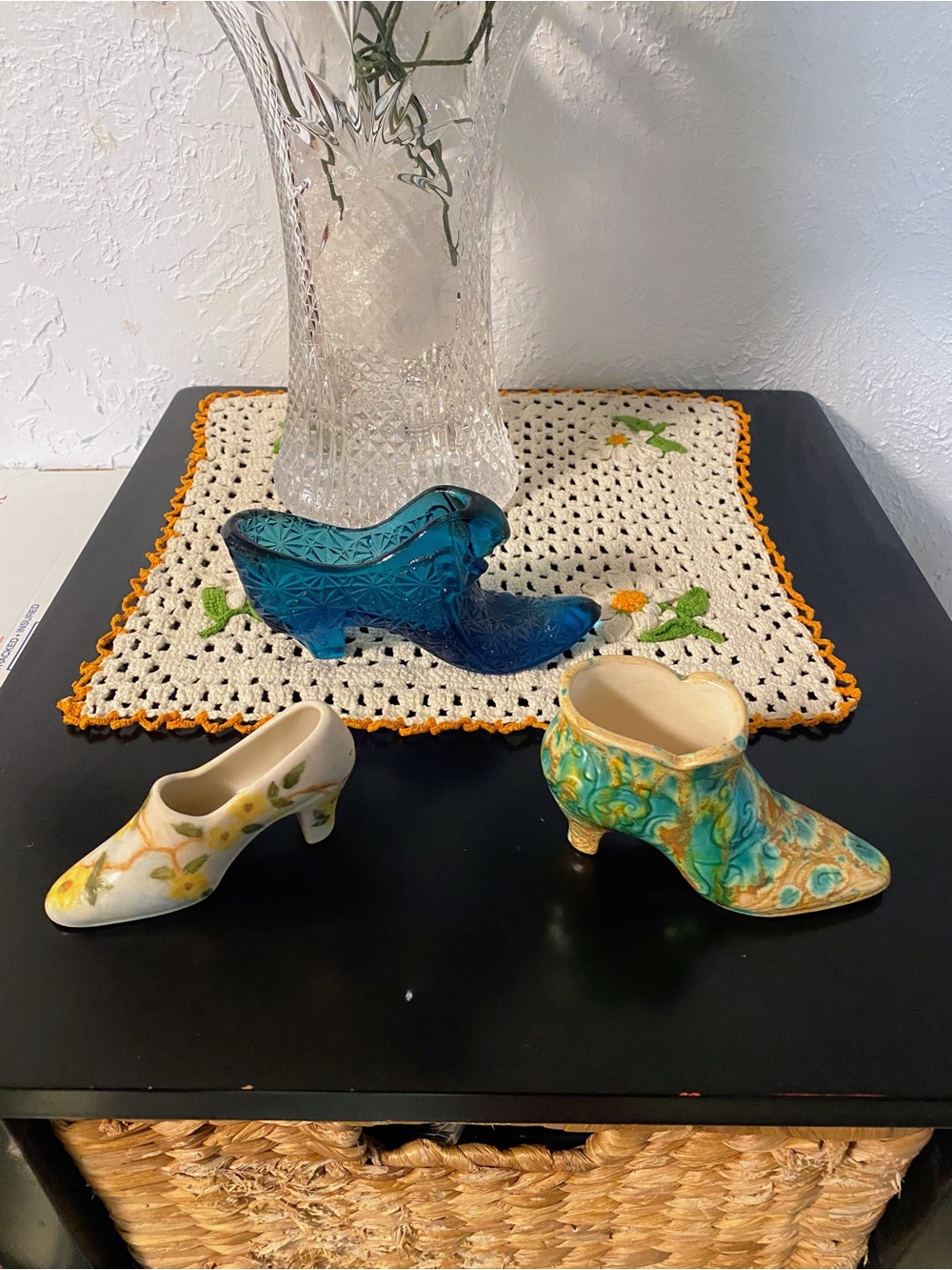 Vintage Trio of Decorative Shoe Figurines -Fenton Porcelain Ceramic